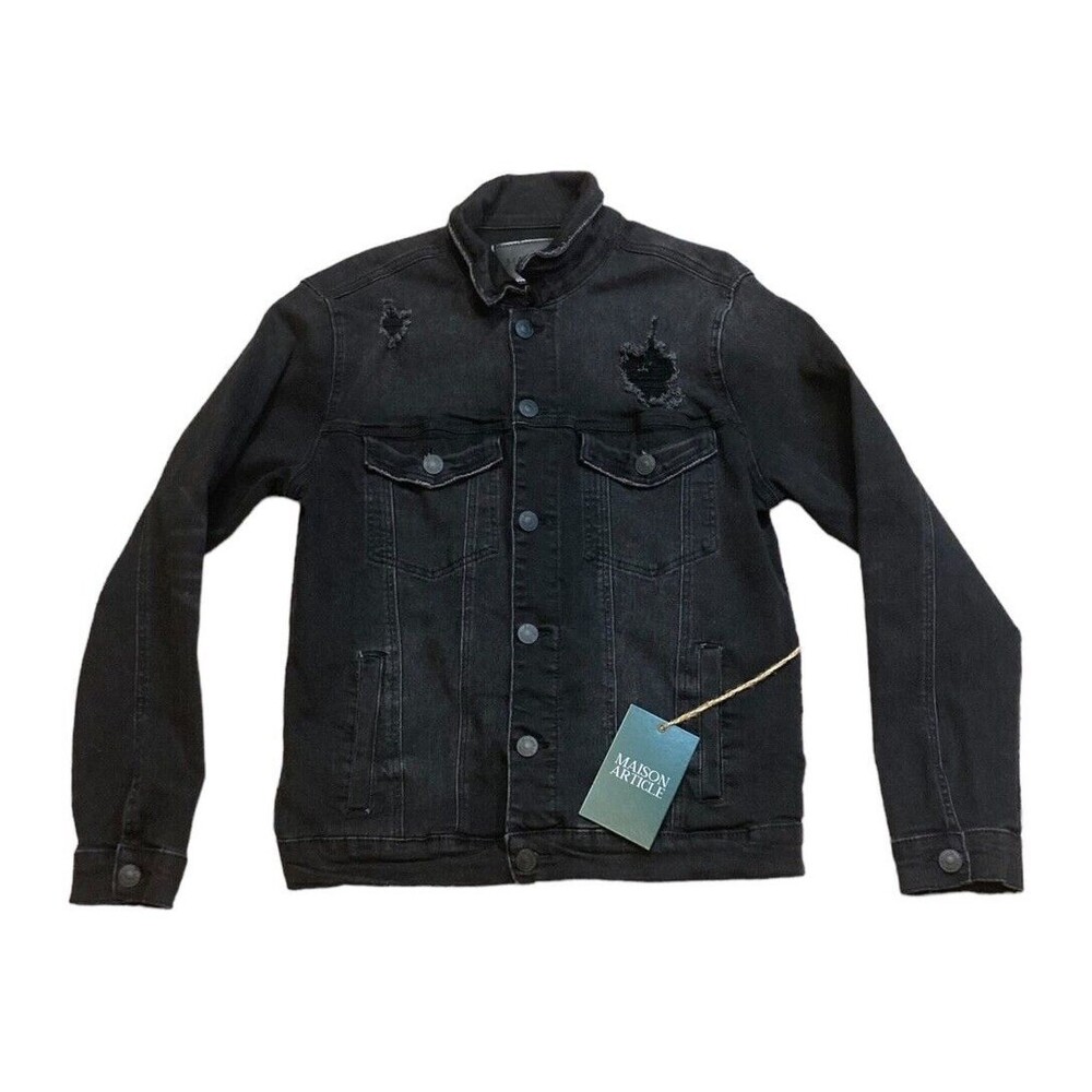 NWT jean jacket Maison Article Black Distressed S Normcore indie vangard grunge